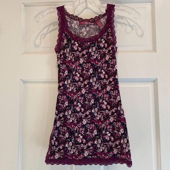 Epic Threads Other - Epic Threads Sleeveless Lace Trim Ribbed Tank Top Burgundy Floral Girls Size XL